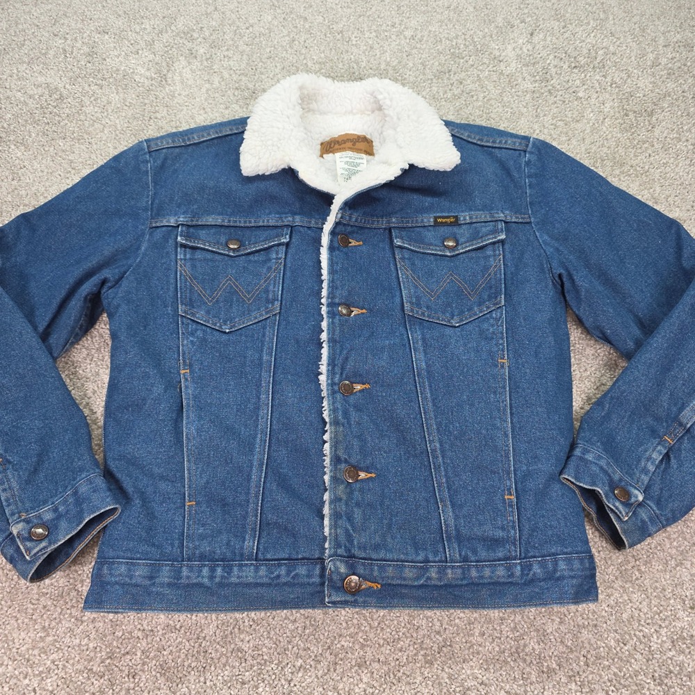 Wrangler Mens Blue Denim Sherpa Lined Trucker Jacket Western 74255PW Small